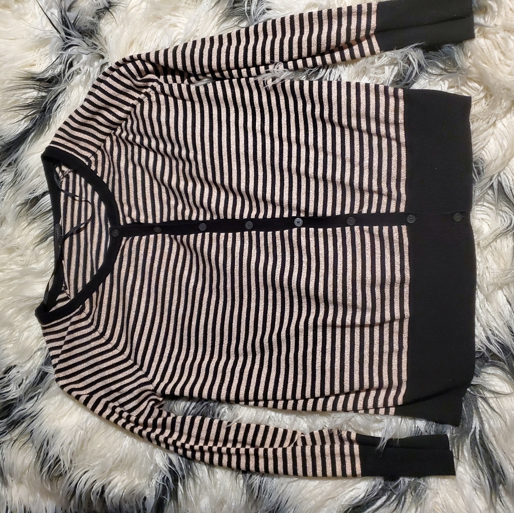 Lane Bryant long sleeve cardigan. 18/20. Black and gold shimmer striped.